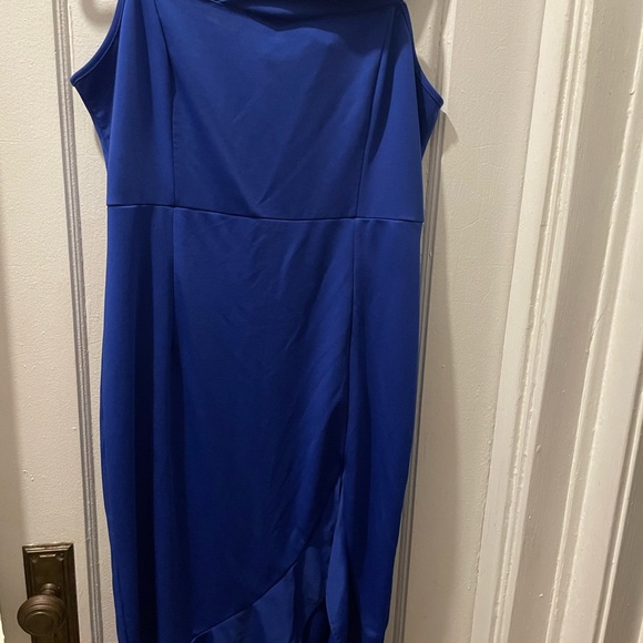 SHEIN SXY Bardot Split Thigh Ruffle Hem Bodycon Dress  xL/12 royal blue - Picture 3 of 6